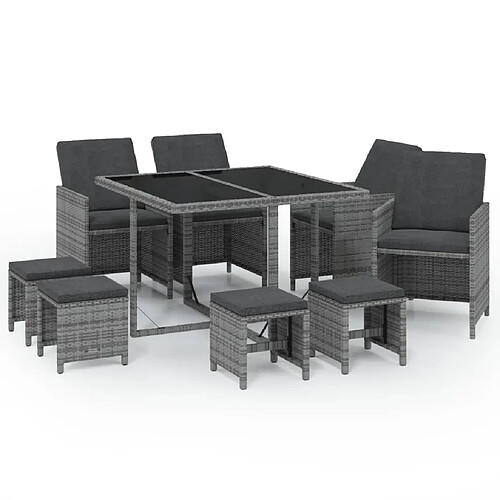 Maison Chic Mobilier à dîner 9 pcs de jardin avec coussins - Ensemble table et chaises d'extérieur - Salon/Mobilier de jardin classique Résine tressée Gris -MN61111