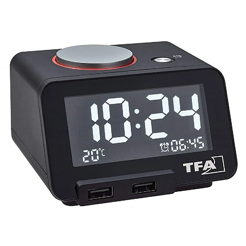 Tfa-Dostmann homtime Réveil numérique avec fonction de chargement USB, plastique, noir 10 x 9 x 7 cm