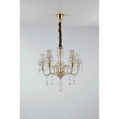 Fan Europe Chandelier abats jours Monet 5 ampoules Verre,cristal,Tissu Or