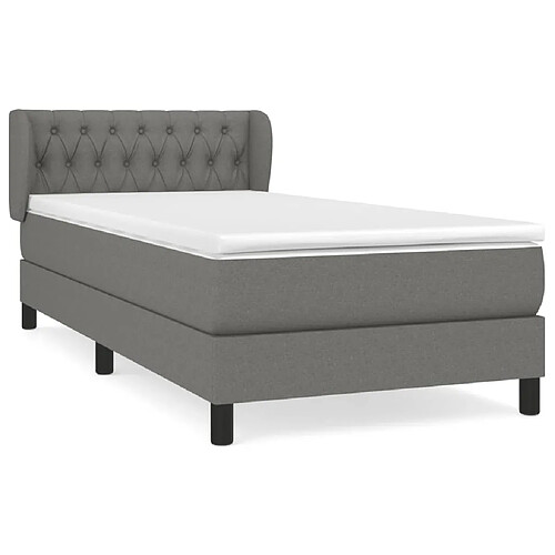 Maison Chic Lit adulte- Lit + matelas,Sommier à lattes de lit avec matelas Gris foncé 100x200cm Tissu -GKD31063