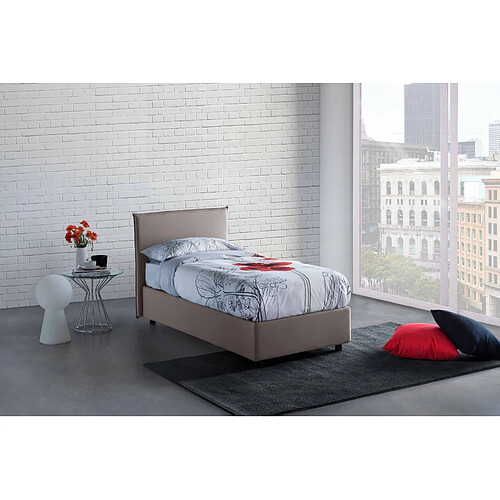 Autrement Talamo Italia Lit simple Anna avec conteneur, Made in Italy, en tissu amovible, 90x200 cm, avec ouverture frontale, Taupe, avec matelas inclus.