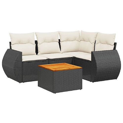 Maison Chic Ensemble de 5 Tables et chaises d'extérieur avec coussins,Salon de jardin noir résine tressée -GKD525169