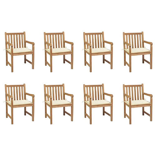 vidaXL Chaises de jardin 8 pcs avec coussins crème Bois de teck massif