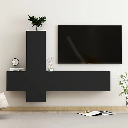 vidaXL Ensemble de meubles TV 3 pcs Noir Bois d'ingénierie