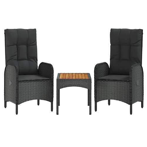 Maison Chic Salon de jardin 3 pcs + coussins - Mobilier/Meubles de jardin - Table et chaises d'extérieur Noir Résine tressée -MN25592