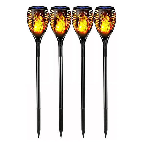 Lot de 4 Torche Lumière Recharge Solaire effet flamme IP65 Avec Piquet, 5W Pour Jardin Extérieur - Visiodirect -