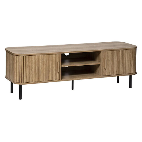 Pegane Meuble TV en bois MDF naturel et acier coloris noir - Longueur 80 x Profondeur 40 x Hauteur 53 cm