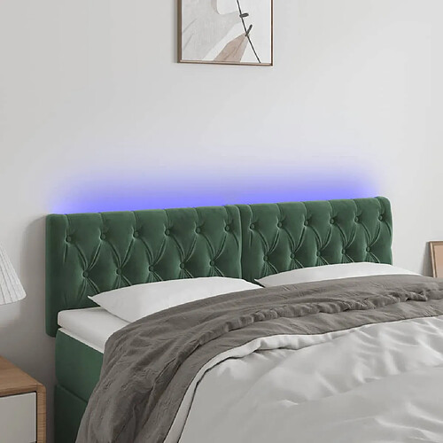 vidaXL Tête de lit à LED Vert foncé 144x7x78/88 cm Velours