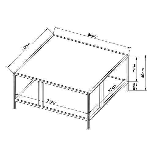 Helloshop26 Table basse métal 40 x 80 x 80 cm noir 03_0008453