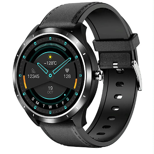 Yonis Montre Connectée Cuir Noir ECG Cardio IP67