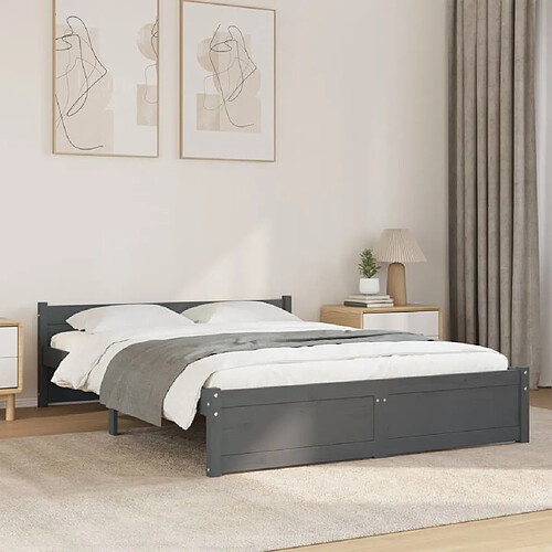 vidaXL Cadre de lit sans matelas gris bois massif 140x190 cm