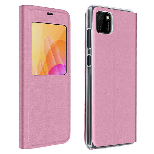 Avizar Étui Huawei Y5p Fenêtre d'Affichage Protection Intégrale Clapet Ultra-fin rose