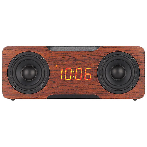 ComfortXL Enceinte bluetooth en bois avec horloge numérique - haut-parleur sans fil prenant en charge bluetooth aux et la lecture de cartes mémoire - aspect bois brun