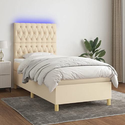 vidaXL Sommier à lattes de lit et matelas et LED Crème 90x200 cm Tissu