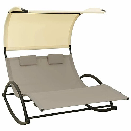 Maison Chic Chaise longue | Transat Bain de soleil double avec auvent Textilène Taupe et crème -GKD65598