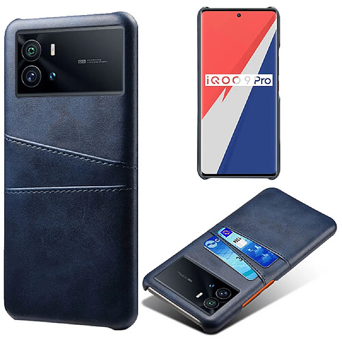 Coque en TPU + PU avec porte-cartes, bleu pour votre Vivo iQOO 9 Pro