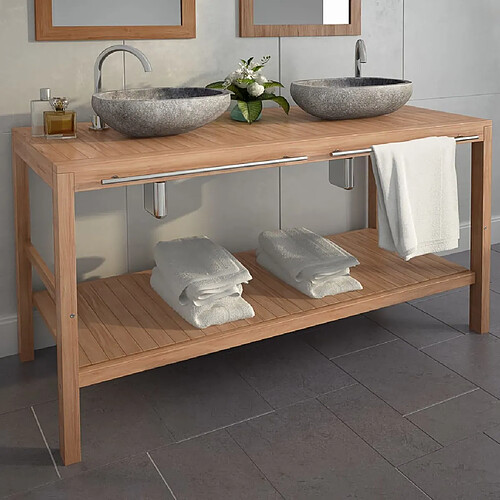 vidaXL Meuble-lavabo de salle de bains Teck massif 132x45x75cm