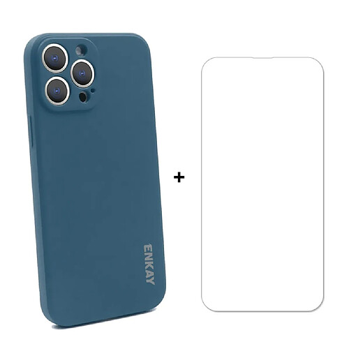 Enkay Coque en silicone antichute, bordure droite bleu foncé pour votre Apple iPhone 13 Pro 6.1 pouces