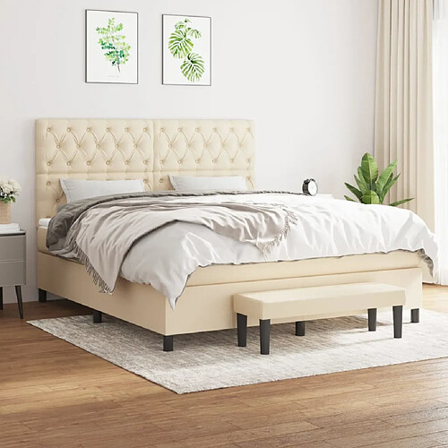 vidaXL Sommier à lattes de lit avec matelas Crème 160x200 cm Tissu