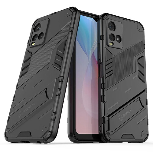 Coque en TPU antichoc à double couche avec béquille noir pour votre Vivo Y21