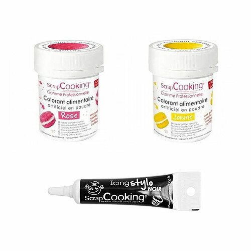 Scrapcooking 2 colorants alimentaires rose-jaune + Stylo glaçage noir