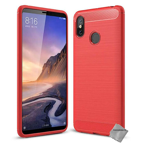 Htdmobiles Coque silicone gel carbone pour Xiaomi Mi Max 3 + verre trempe - ROUGE