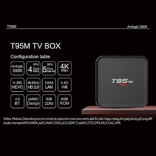 Universal T95M TV Box EU Plug 5.1 S905 1080P Full HD 4K * 2K Résolution 2.4G WiFi