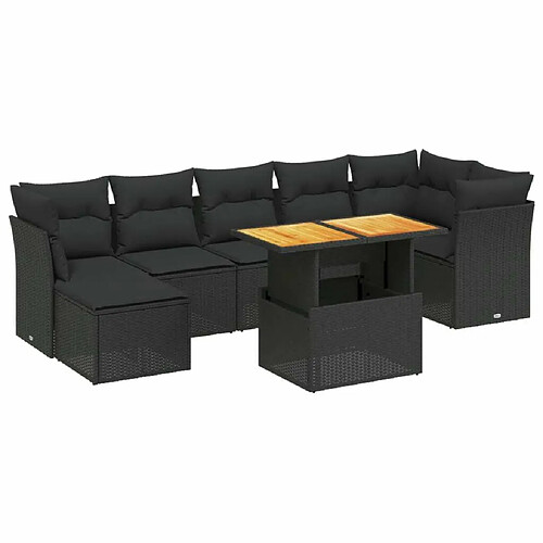 Maison Chic Ensemble Tables et chaises d'extérieur 8 pcs avec coussins,Salon de jardin noir résine tressée -GKD549531