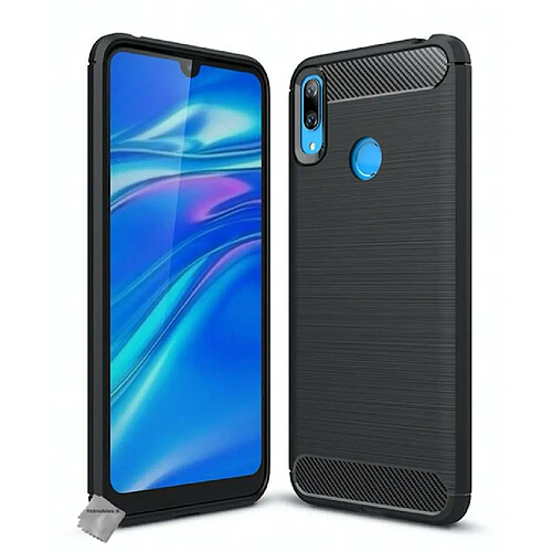 Htdmobiles Coque silicone gel carbone pour Huawei Y7 (2019) + verre trempe - NOIR