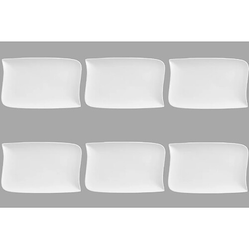 Ac-Deco Set de 6 assiettes plates rectangulaire design vague - 28 cm x 18 cm - Porcelaine