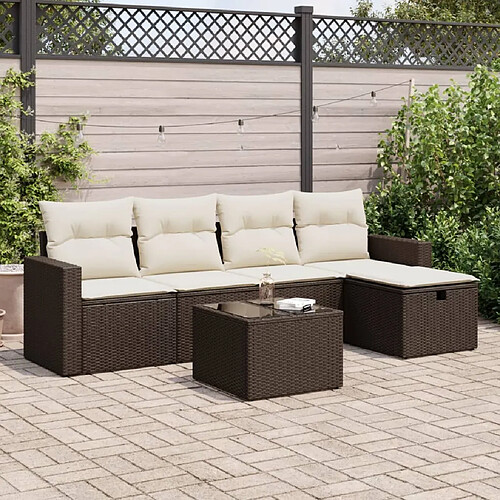 vidaXL Salon de jardin avec coussins 6 pcs marron résine tressée