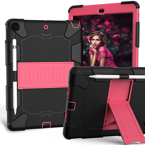 Wewoo Housse Étui Coque Pour iPad 10.2 Etui antichoc en silicone bicolore avec support et fente stylo noir + rose vif