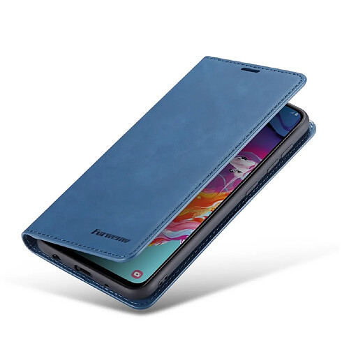 Etui en PU toucher soyeux auto-absorbé bleu pour votre Samsung Galaxy A31