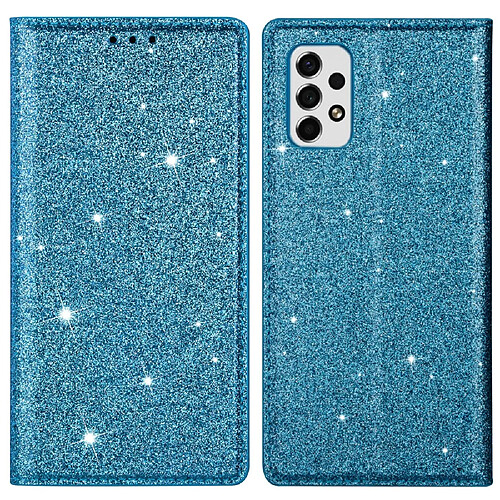 Coque en TPU + PU motif de paillettes scintillantes avec porte-carte bleu pour votre Samsung Galaxy A53 5G