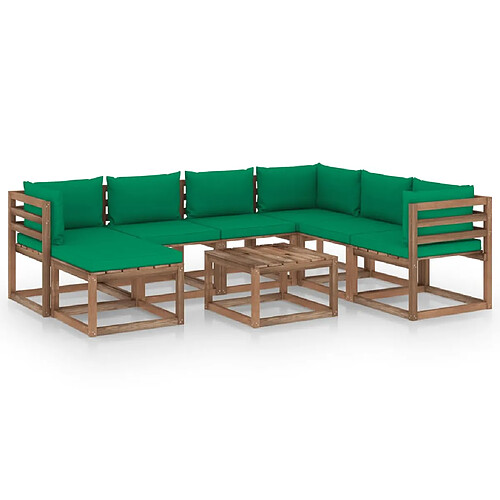 vidaXL Salon de jardin 8 pcs avec coussins Vert