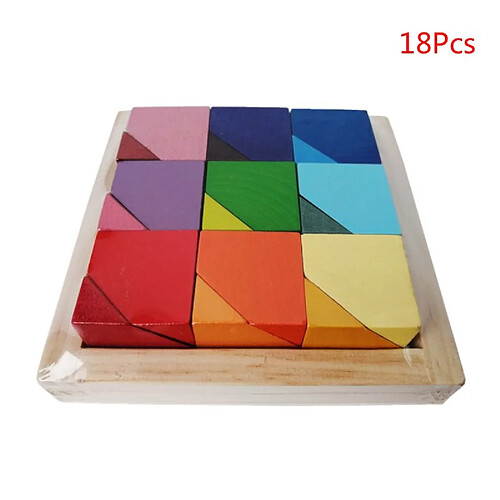 Universal 18 PCs Enfants Bois Pierres colorées Empilement Jeux Blocs Jouets éducatifs créatifs pour enfants | Modèles Outils de construction Ensemble