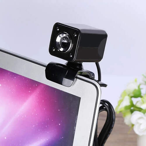 Wewoo Webcam pour Ordinateur De Bureau Skype PC Portable, Longueur du Câble: 1.4m 360 Degrés Rotatif 12MP HD Fil USB Caméra avec Microphone et 4 LED Lumières