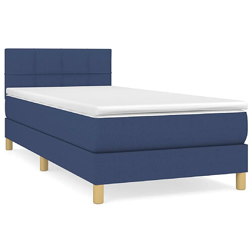 Maison Chic Structures de lit + matelas,Lit à sommier tapissier avec matelas Bleu 90x190 cm Tissu -MN12435