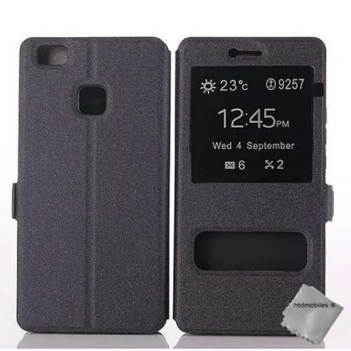 Htdmobiles Housse etui portefeuille view case pour Huawei P9 Lite + film ecran - NOIR