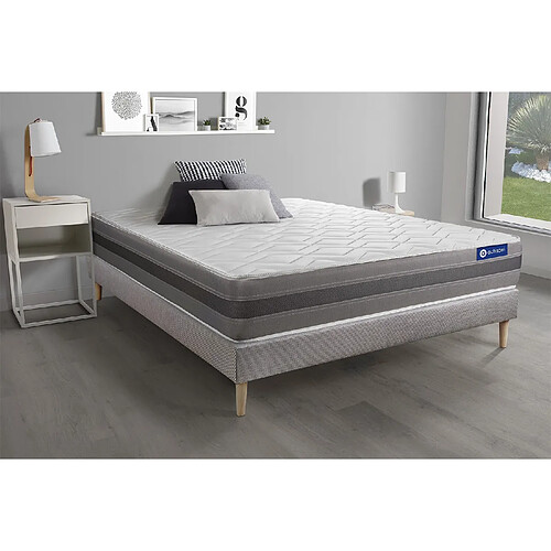 ACTISOM Ensemble matelas ACTIMEMO RELAX mémoire de forme 160x200 cm Maxi épaisseur 5zones de confort + sommier KIT gris