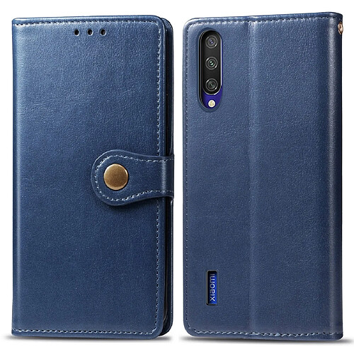 Wewoo Housse Coque Étui en cuir de protection de téléphone portable de couleur unie rétro avec cadre photo et fente pour carteporte-monnaie et support Xiaomi CC9 bleu