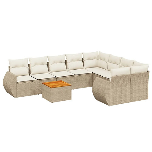 Maison Chic Salon de jardin avec coussins 9 pcs, Ensemble Tables et chaises de jardin, beige résine tressée -GKD385942