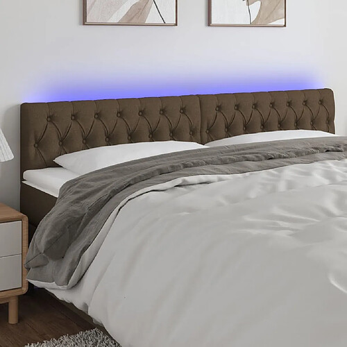 Maison Chic Tête de lit scandinave à LED,meuble de chambre Marron foncé 200x7x78/88 cm Tissu -MN21552