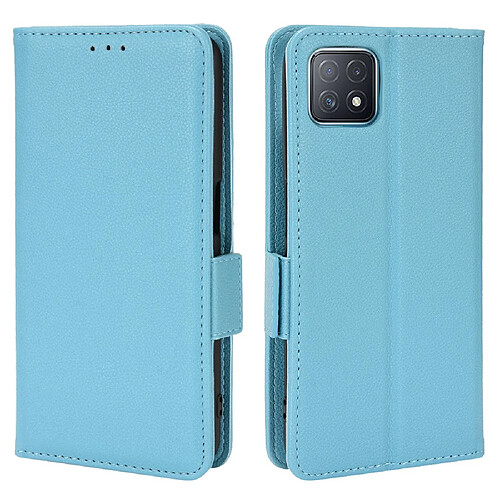 Etui en PU tissu antichoc, magnétique, texture litchi avec support, bleu clair pour votre Oppo A72 5G/A73 5G