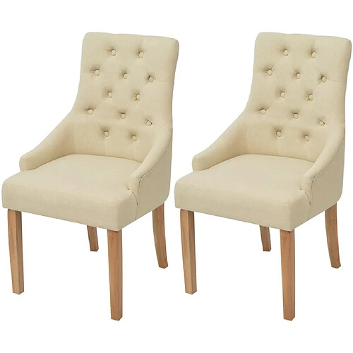 Decoshop26 Lot de 2 chaises de salle à manger cuisine crème tissu CDS020433