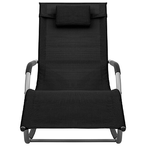 Helloshop26 Transat chaise longue bain de soleil lit de jardin terrasse meuble d'extérieur textilène noir et gris 02_0012938