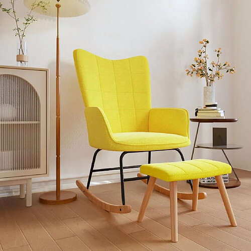 vidaXL Chaise à bascule avec tabouret Jaune moutarde Tissu