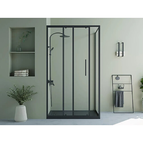 Vente-Unique Paroi de douche avec porte coulissante noir mat style industriel - 120 x 80 x 195 cm - TORONI