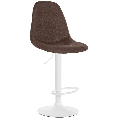 Decoshop26 Tabouret de bar x1 avec repose-pieds hauteur réglable pivotant assise en tissu marron cadre métallique blanc 10_0004849