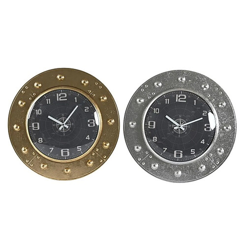 Look & Feel Horloge Murale DKD Home Decor Verre Argenté Noir Doré Fer (48,5 x 6 x 48,5 cm)